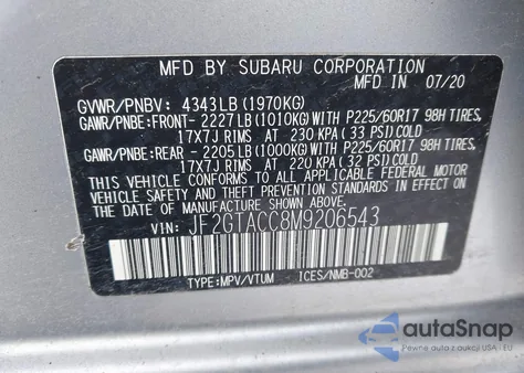 2021 Subaru Crosstrek Premium from USA, damaged, VIN JF2GTACC8M9206543